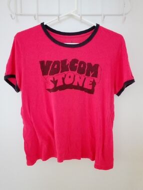 Volcom Red Ringer Logo T‑Shirt with Black Trim
